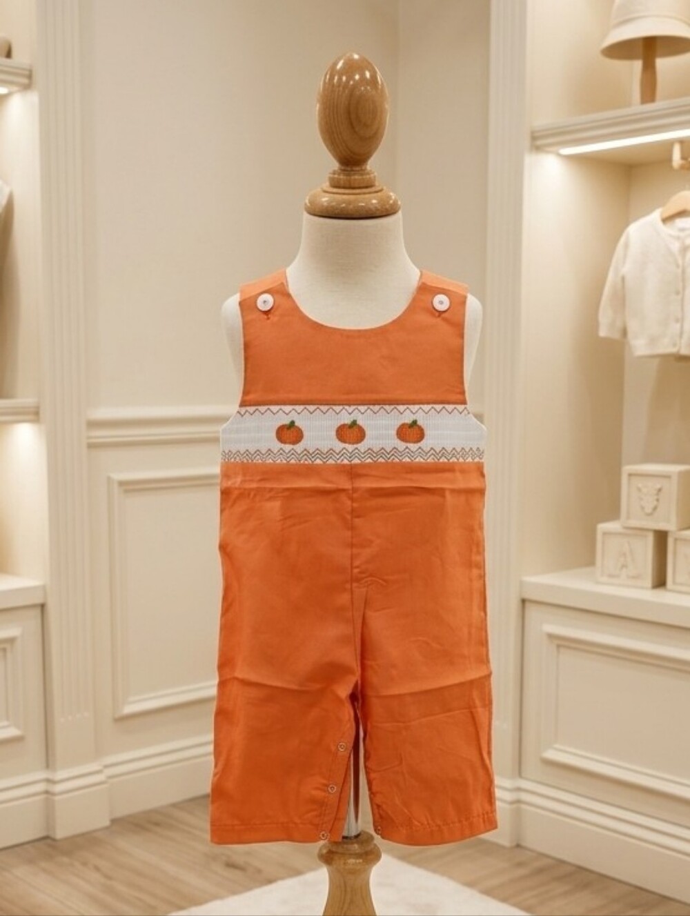 Rylee Faith Designs Orange Pumpkin Smocked Jon Jon | Sizes 6M